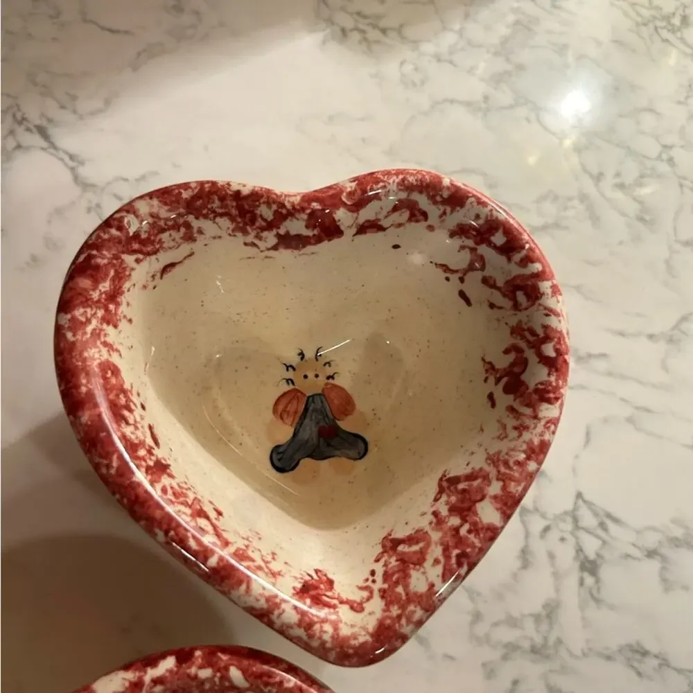Vintage Ceramic The Houses Pottery Sturgis Ky Heart Shaped‎ Bowls Set of 3